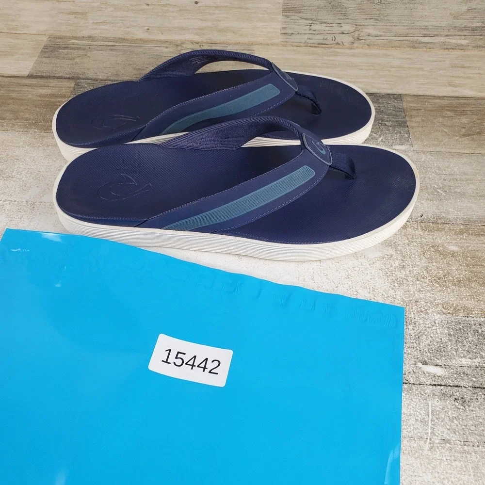 Olukai Leeward Mens Everyday Beach Sandals Sz 9 Comfort Navy Flip Flop Slides